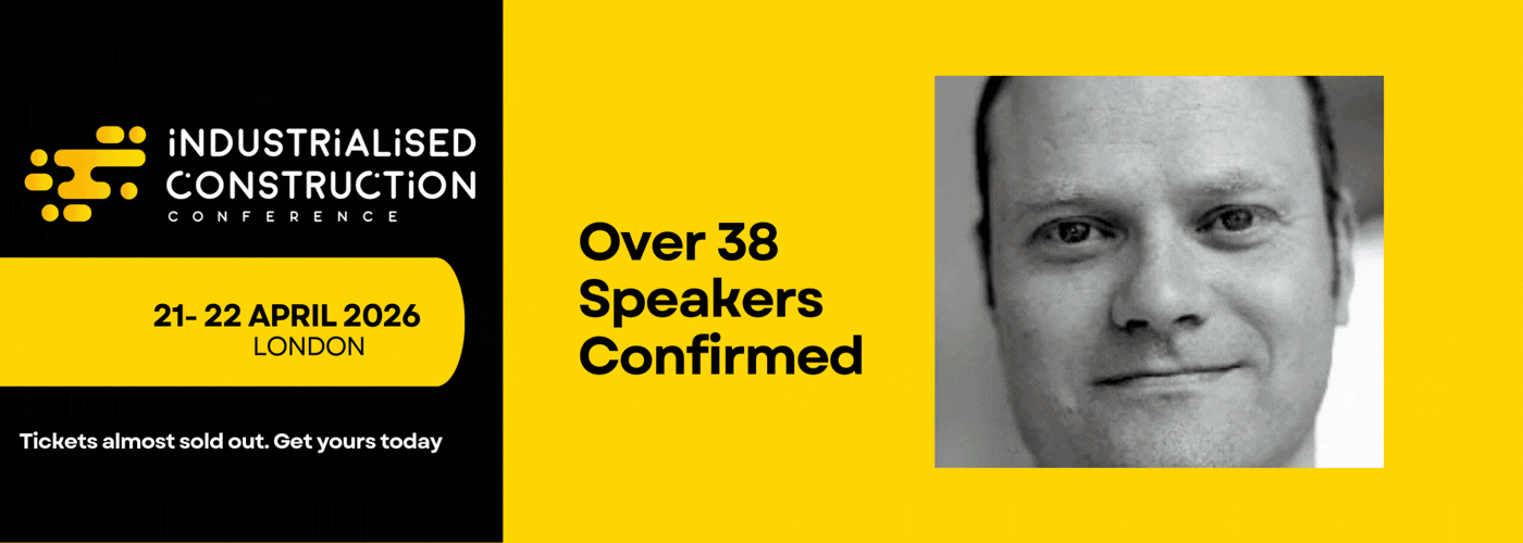 GIF banner advertising the Industrialised Construction Conference 2026